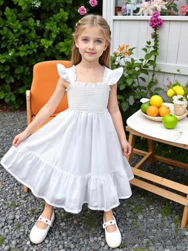 AGQT Baby Girls Summer Sleeveless Dress Ruffle Dress Summer Cotton Line Casual A-Line Dress Size 6M-6T2