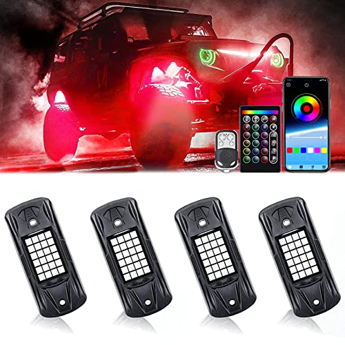 Vencave RGB LED Rock Lights, 96 LEDs Multicolor Neon Underglow Lighting Kit with APP RF Control Music Mode for Jeep Off Road Truck Car ATV SUV- (4 Pods, IP68 Waterproof)