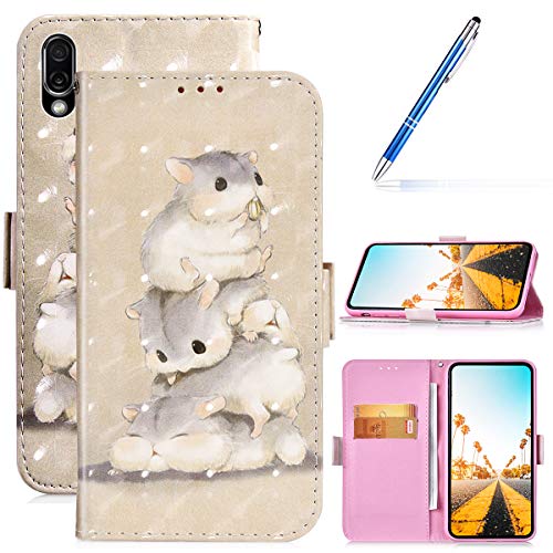 Robinsoni Case Compatible with Huawei Y9 2019 Cover PU Leather Case Folio Flip Wallet Cover with Kickstand Hand Strap Card Slots Magnetic Closure Notebook Cover Wallet Case for Huawei Y9 2019,Hamster