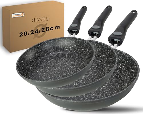 DIVORY Pfannenset 3-teilig Pfanne 20cm, 24cm, 28cm mit abnehmbaren Griff, Induktion,...