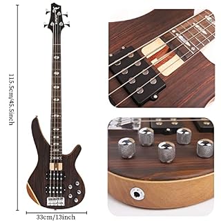 Basse électrique 4 cordes pleine taille P basse kit pour débutants noir avec sac de concert, sangle de guitare et câble de guitare (4) – Image 3