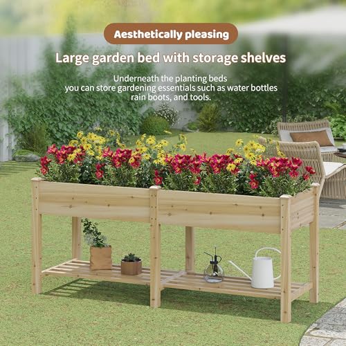 Image of Raised Garden Bed with Legs Elevated Wooden Planter Box Stand Large Planter Stand Box for Fruits Vegetables Flowers with Divider with Bag - 72 * 24 * 30.5IN