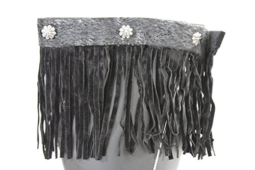 TFJ Women Western Fashion Boot Toppers Knee High Flower Charm Black Fringes A Pair3