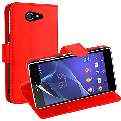 Vcomp - Funda con tapa para Sony Xperia M2/M2 Dual D2303 D2305 D2306 (piel sintética), color rojo