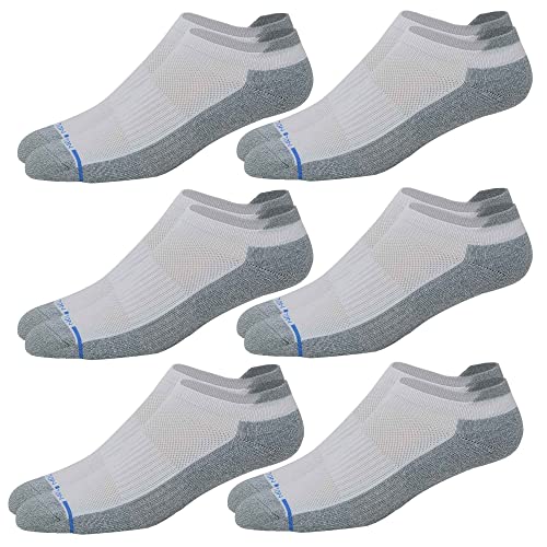 Dr. Motion 6 Pairs pack Mens Low Cut Cushioned Breathable Compression Ankle Socks with Arch Support (White)
