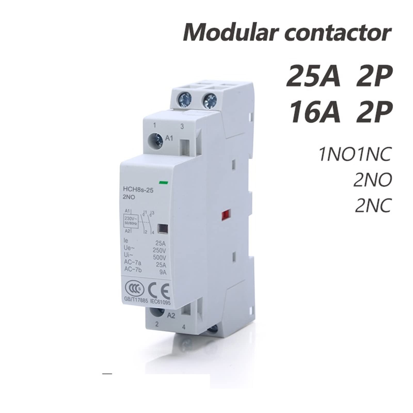 HCH8s-25 Modulares AC-Schütz 25A 2P 2NO 2NC 1NO1NC 50Hz DC24V AC110V 220V Automatisches Haushaltsschütz DIN-Schienentyp 1St (Color : 2P 25A 2NO AC230V)