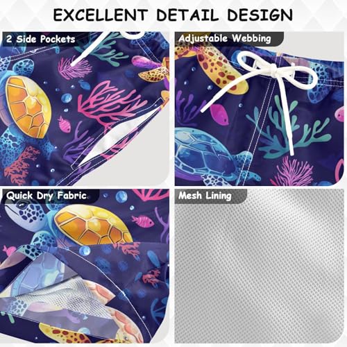 Pigsaly Boys Swim Trunks Colorful Turtles Underwater Purple Boys Board Shorts Swimsuit Swimwear Summer Bathing Suit 2T3