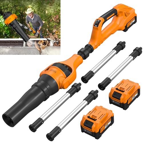 Roof Gutter Cleaning from The Ground, 40V Leaf Blowers Cordless, 580CFM/180MPH with 2 Batteries and Charger, Brushless 2-Speed Motor for Gutter Cleaning Extension Attachment Kit for Garden,House