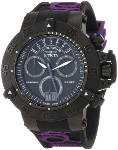v Invicta CrN^ Men's 10190 Subaqua Noma III Chronograph Black Dial Black and Purple Silicone Watch Y jp [sAi]