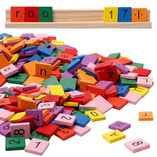 Bofanze 301 Piezas Letras y Números de Madera Letras de Madera Scrabble Letras Maderas A-Z Puzzle con Soporte Básico para Educación Infantil y Decoración de Habitaciones 20 x 18 x 4mm