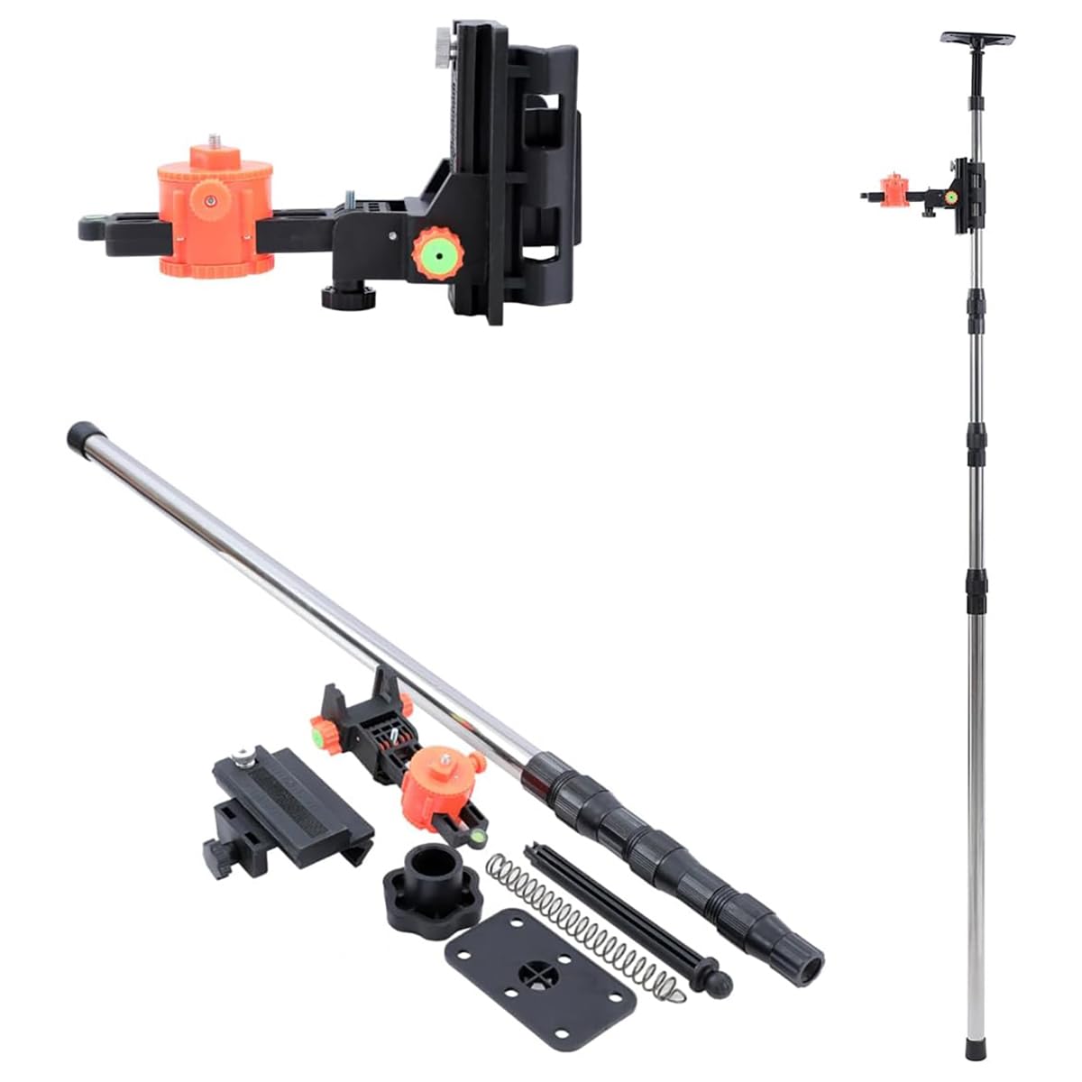 TOPWAY Laser Level Telescopic Pole 115-400 cm Stainless Steel Extendable Floor to Ceiling Laser Rod with Holder and Nylon Bag, for Rotary Cross Line Lasers Fast and Flexible Positioning