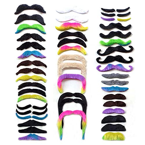 SRJQXH 48 Piezas Bigotes Falsos, 16 Tipos Diferentes Bigote del Partido, con Adhesivo Conjunto de Barba Falsa, Utilizado en Varias Fiestas, Mascaradas y Carnavales