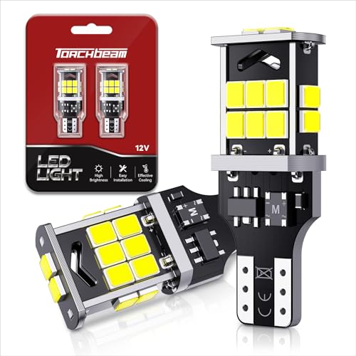 Torchbeam 921 LED Reverse Light Bulb 500% Brighter 912 T15 LED White CAN-BUS for 922 906 W16W 912 921 Bulbs Replacement Reverse Light Bulb Backup Brake Lights for Car Trunk, Super Bright, Pack of 2
