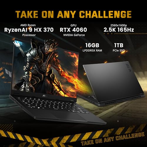 Image of ASUS TUF A14 14'' WQXGA 165Hz Gaming Laptop, AMD Ryzen AI 9 HX 370, GeForce RTX 4060, 16GB LPDDR5X RAM, 1TB SSD, Backlit Keyboard, Copilot, FHD Camera, Black, Win 11 Pro, 1TB Docking Station Set