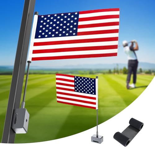 Magnetic Golf Cart Flag Aluminum Alloy Base 9 x 6 American Golf Flag with Dual Mounting Positions Stable Installation Golf Pin Flag for Golf Carts Golf Gifts