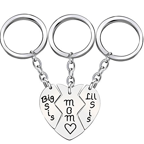 3pcs Mom Big Little Sister Love Heart Pendant Key Chain Rings Family Gift