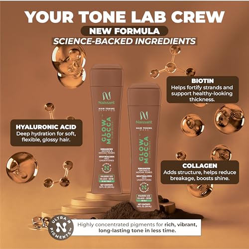 Image of Naissant Glow Mocca Hair Toning Mask | Ultra High-Purity Pigments | Neutralizes Red&Orange Tones | For Brown&Mocha Hair | Hyaluronic Acid, Collagen &Biotin |Paraben, Ammonia &Sulfate Free | 10.1 Fl Oz