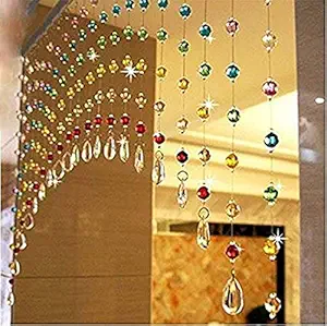 Discount4product Modern 10 Piece Strings Acrylic Crystal Bead String Curtains For Decoration, Multicolour(lined), Washable