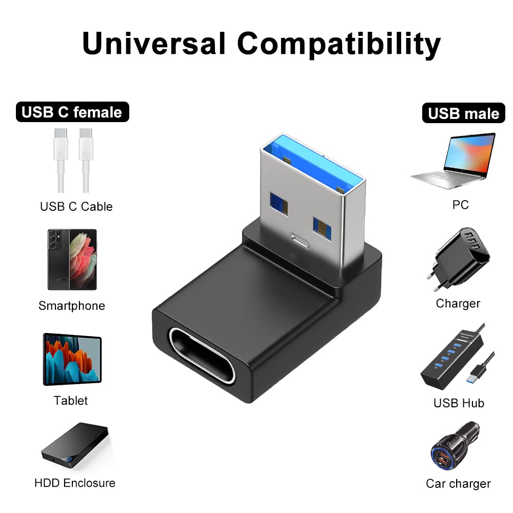 Adapter USB C na USB 3.0, gniazdo USB typu C do wtyczki USB, kąt 90 stopni | Kompatybilny z iPhone 17 16 15 14 13, Samsung Galaxy S25 S24 S23 A56 A36 A16 A15, MacBook, i innymi