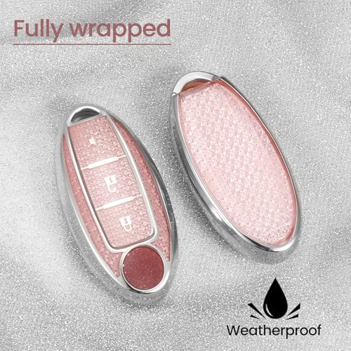 Image of Car Key Fob Cover for Nissan, Rhinestone Wristlet Case, Pink