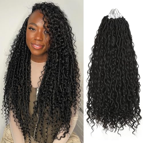 12 Inch Goddess Locs Crochet Hair 8 Packs Faux Locs Crochet Hair for Black Women Pre Looped River Locs with Curly Ends (1B#)