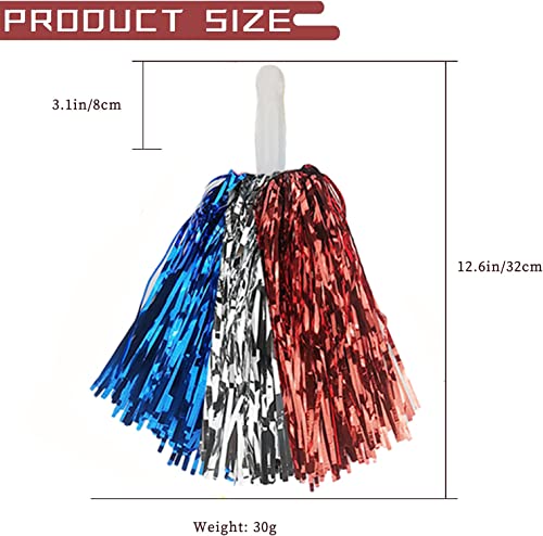 Augweyang 4Th of July Cheerleading Pom Poms Metallic Foil Independence Day Cheering Poms for Kids Adults with Short Handle Memorial Day Party Celebration Cheerleading Stuff Decorations Supplies 12Pcs