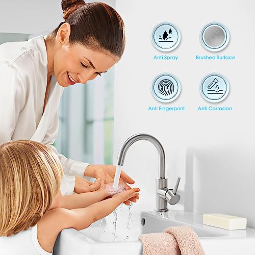 Crea 40116 Bar Sink Faucet, Bathroom Kitchen Faucet Brushed Nickel Pre Wet Small Mini Kitchen Bath Utility Marine Faucet Single Hole Stainless Steel Farmhouse Vanity Lavatory Faucets Outdoor thumb #4