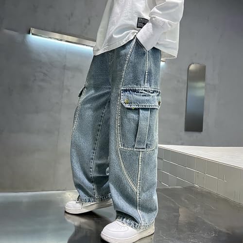 Boys Baggy Jeans Casual Elastic Waist Wide Leg Y2k Denim Pants Streetwear Vintage Ripped Cargo Trousers Loose Sweatpant 1-15T2