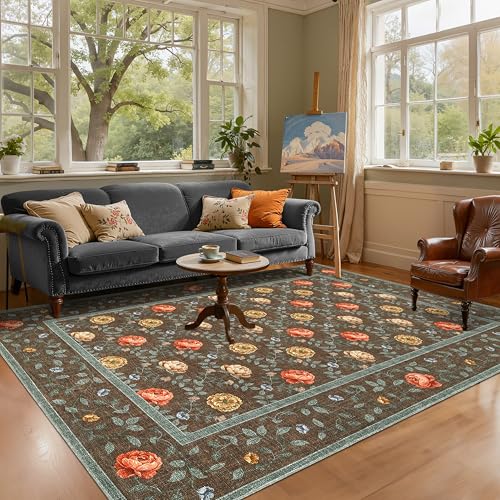 Tapete floral Boho lavable 6x9 para sala y dormitorio