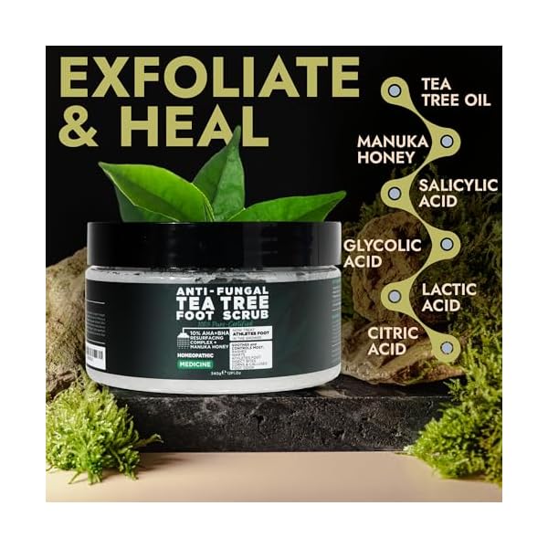 Foot Scrub with Tea Tree,Salicylic & Glycolic Acid | Best Exfoliating Foot Scrub for Dead Skin, Rashes, Warts, Athlete's Foot, Corns & Calluses, Foot Odour, Insect Bites | Foot Care for Women & Men
