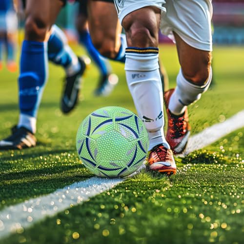 KUWUNG Leuchtender Fussball, Größe 5 Wasserbeständig LED Fussball, Leuchtfussball für Fußballtraining Nachtspiele, Leder Football für Drinnen und Draußen
