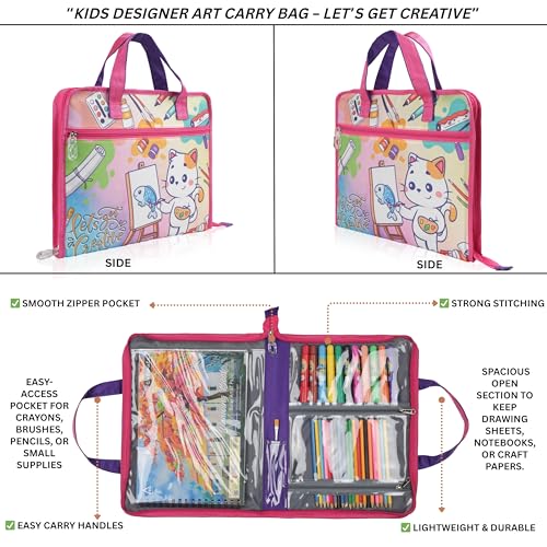 Image of Echo Boomers A4 Kids Drawing Bag | Art & Stationery Organizer with Zipper Pocket (Let's Get Creative Theme)