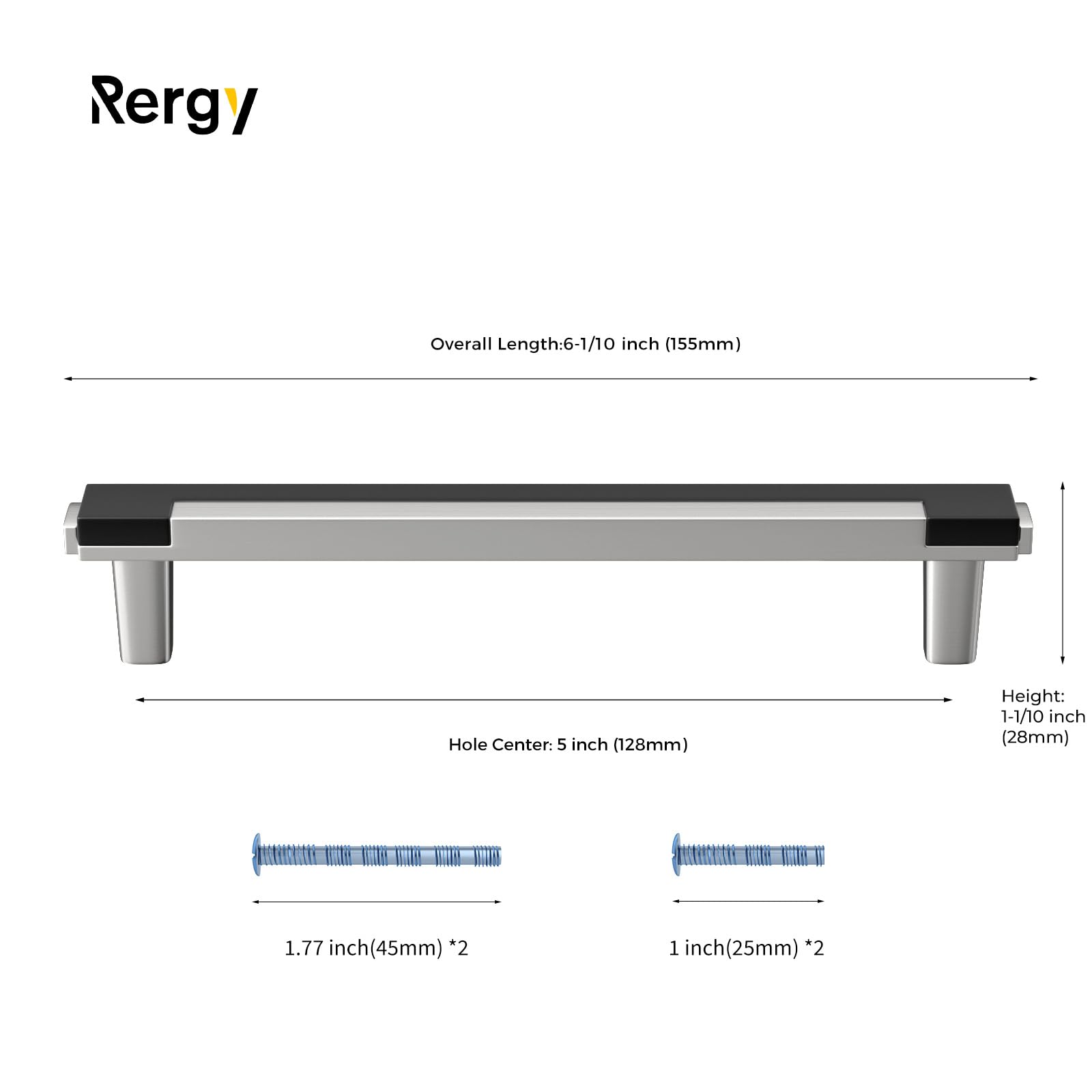 Rergy Paquete de 10 tiradores de gabinete de níquel cepillado de 10 pulgadas, color negro, tiradores de cajones plateados, tiradores de gabinete de cocina, herrajes cuadrados de aleación de zinc para