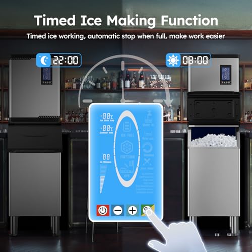 Image of Commercial Ice Machine 920LBS /24H,Storage 550LBS,Large Industrial Ice Maker,Ice Ready in 5-15min,with Self-Cleaning Mode,with Timing Function,30 Levels of Ice Thickness Adjustment,Stainless Steel