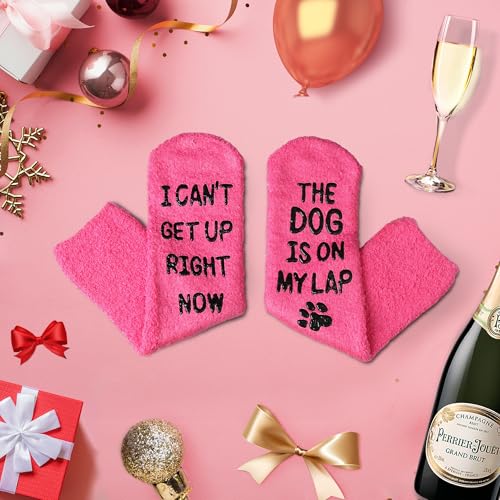 Funny Dog Socks for Men & Women, Novelty Fuzzy Crew Socks with Dog Paws Pattern, Non-Slip Soles4