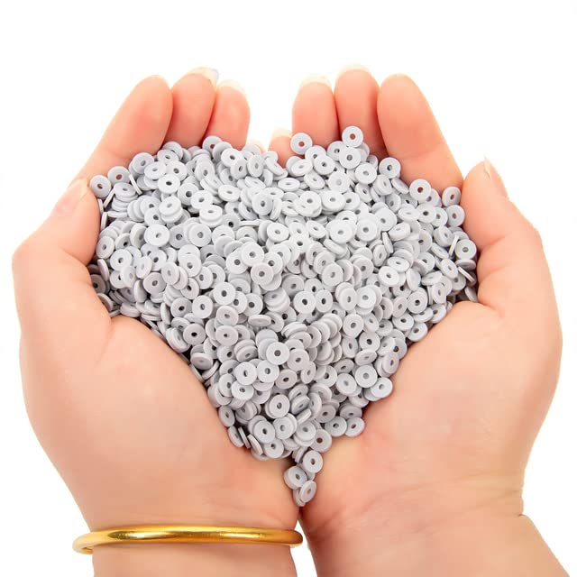 200 cuentas redondas planas de arcilla polimérica, espaciadoras sueltas, hechas a mano, cuentas de arcilla Heishi para hacer joyas, pulseras, accesorios, 6 mm, gris, 800 unidades