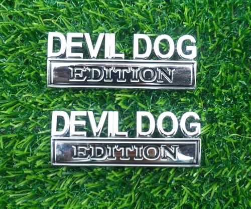 Image of 2pc Devil Dog Edition Emblem 3D Dog Edition Fender Tailgate Badges Bumper Decal Sticker Nameplate for Universal Vehicle, Car, Truck, SUV Motorcycle Accessories Decoration (Silver Black)