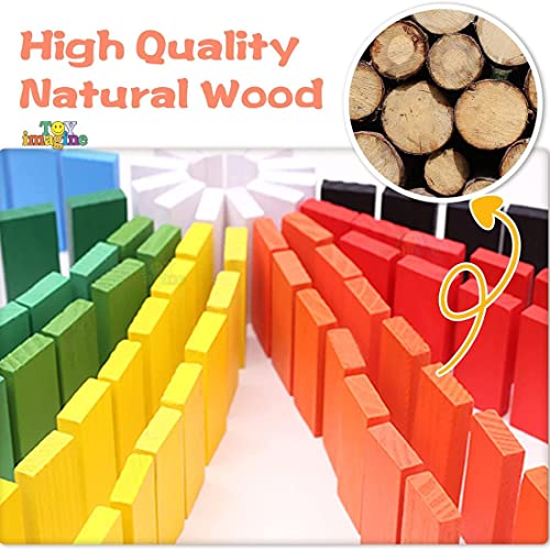Toy Imagine™ 60 Pcs Wooden Domino Blocks for Kids Ages 3–10 – Educational Colorful Building Blocks Game Set – Montessori Toys for Boys & Girls – Indoor Learning & Stem Play