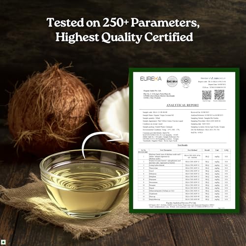 Image of A TATA Product - Organic India Virgin Coconut Oil 500ml, Certified Organic, Lab Tested on 600+ Parameters, Cold Pressed, Extracted from Organically Grown Coconuts
