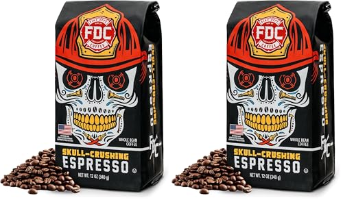 Image of Fire Department Coffee - Gives Back to Firefighters - Skull Crushing Espresso Coffee Beans - Full-Bodied & Bold - Roasted in the USA - Premium Espresso Beans - Veteran Owned (12 oz, Pack of 2)