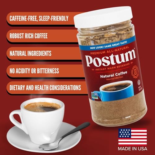 Postum Natural Coffee Flavor Coffee Substitute (2x8oz) Coffee Alternative Caffeine Free with Roasted Wheat Bran & Molasses | Natural, Non-GMO, Vegan Coffee Replacement Drink