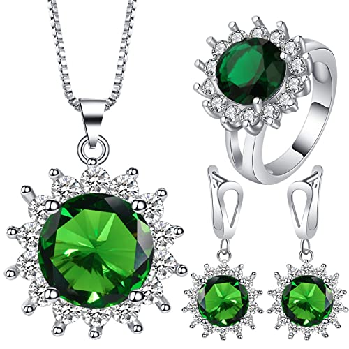 Juego de joyas KnSam de 4 piezas con circonita verde y pendientes