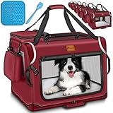 TRESKO® Hundebox faltbar inkl. Leckmatte, Spatel & Reflektoren S 50x34x34cm | Transportbox für Hunde und Katzen | Hundetransportbox Auto für kleine & große Hunde | Hundetasche robust Navyblau