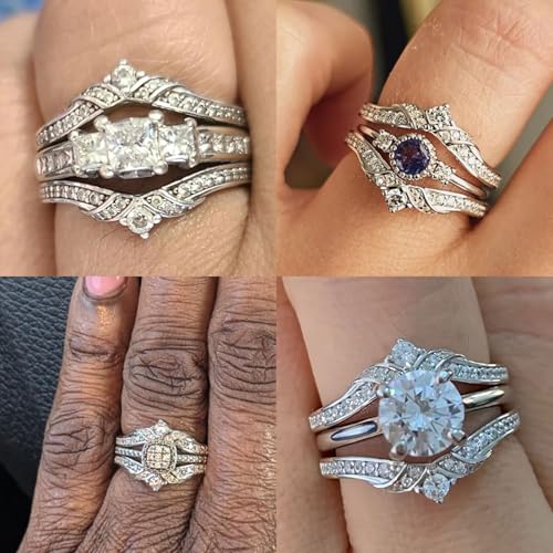 Wedding Ring Guard Enhancers for Women Ajustable Curved Bands Stackable Half Eternity Rings AAAAA CZ 925 Sterling Size 4-122