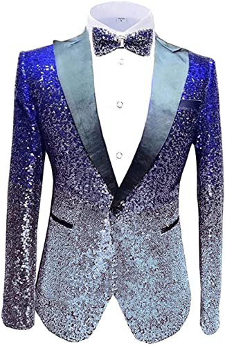 Sequins Suit Blazer Formal Business Host Jacket for Men One Button Coat