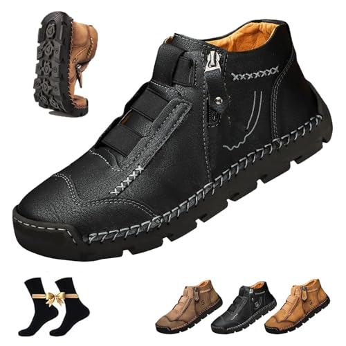 Matufit Shoes for Men, Handcrafted Wide Toe Box Orthopedic Loafers, Men's Leather Waterproof Non-Slip Fashionable Orthopedic Shoes, Side Zip Slip-On Flats