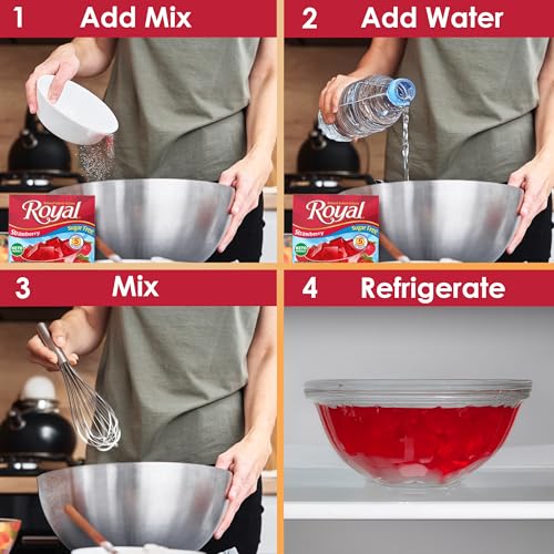 Royal Gelatin Sugar Free Variety Pack of 12-3 Boxes Each - Strawberry, Lime, Orange and Cherry - Make Low Carb Fat Free Gelatin Desserts - Keto Food or Snacks
