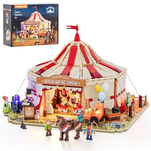 Lumibricks Cirque Ambulant – Set de Construction avec Lumières, 1962 Pièces – Chapiteau avec LEDs & Figurines – Scène Modulaire de Fête Foraine pour...