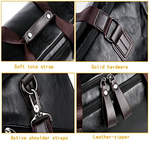 CHAO RAN Leather Duffle Bags For Men Weekend Travel Bag With Laptop Compartment Black Waterproof Overnight Carry On Handbag3