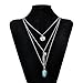 LUREME Vintage Multi Layered Chain Turquoise Stone Flower Metal Feather Pendant Necklace (01003373) (Antique Silver)